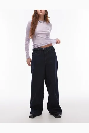 MANGO Belted wide leg jeans in indigo