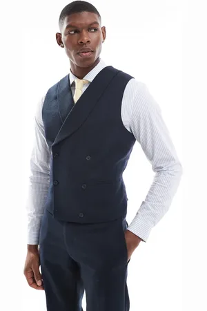 ASOS Skinny double breasted suit vest with wool in barley weave