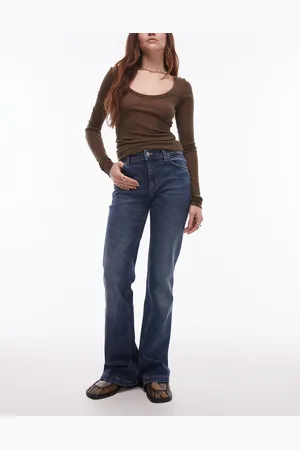 MANGO Flared longline jeans in dark washed