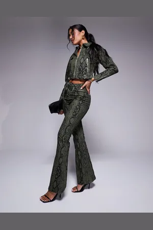 Liquor N Poker High rise flared pants in khaki snake print - part of a set