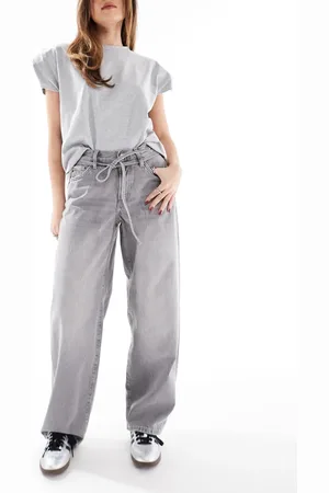 ONLY Gianna mid waist baggy jeans with tie waist in washed
