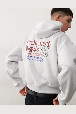 Reclaimed Unisex boxy hoodie with back graphic print in heather