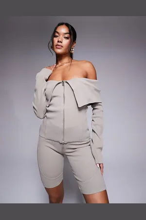 Good For Nothing Long sleeve ribbed top in beige - part of a set