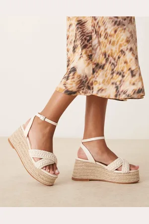 Glamorous Espadrilles platform heeled sandals in beige crochet