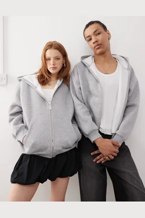 Reclaimed Unisex cropped boxy zip through hoodie in heather