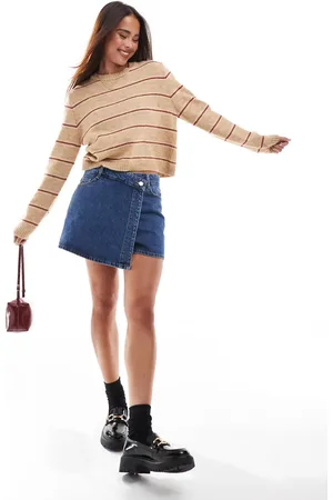 Threadbare Denim skort in mid wash