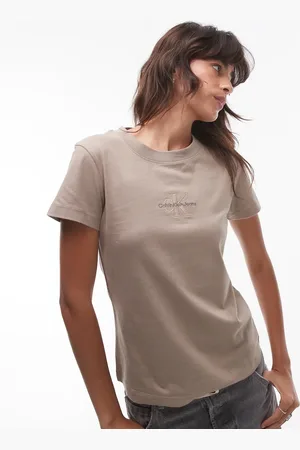 Calvin Klein Monologo slim T-shirt in taupe