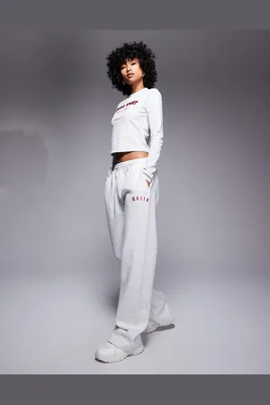 Kaiia Embroidered logo wide leg sweatpants in light heather and red - part of a set