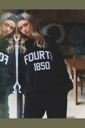 4th & Reckless X Felicia Wedin Apres Ski velour 1850 side stripe logo sweatshirt in - part of a set