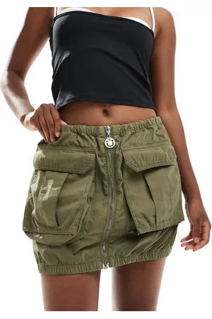 Hugo Blue Utility zip up mini skirt in khaki