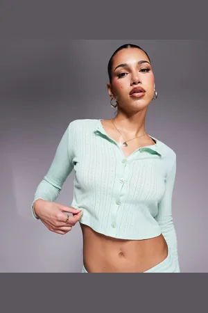Kaiia Exclusive pointelle button up pajama top in mint - part of a set