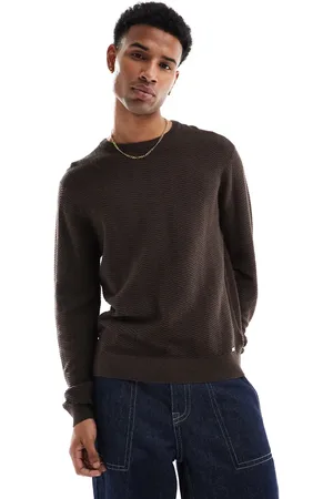 Threadbare Crew neck knitted sweater in chcolate