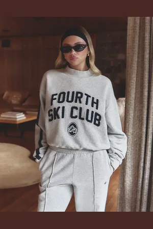 4th & Reckless X Felicia Wedin Apres Ski side stripe borg ski club logo sweatshirt in and navy - part of a set