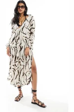 Iisla & Bird Tie dye long sleeve maxi beach dress in cream