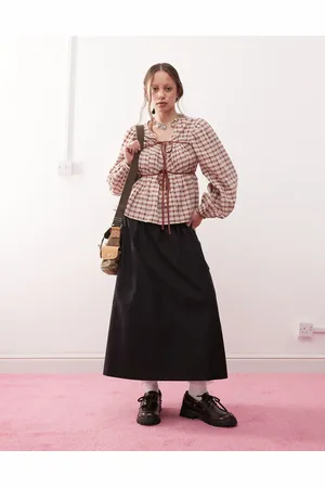 Reclaimed Full poplin midi skirt with tie sides in