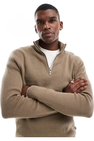Only & Sons Ribbed half zip sweater in light
