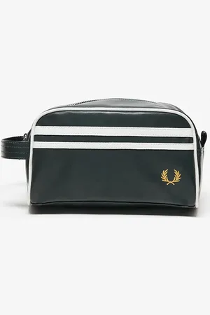 Fred Perry Coated faux leather toiletry bag in dark and white