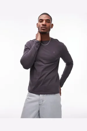 AllSaints Brace brushed cotton long sleeve t-shirt in deep