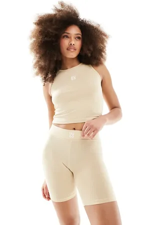 HUGO BOSS Hugo Bodywear logo suki legging shorts in beige