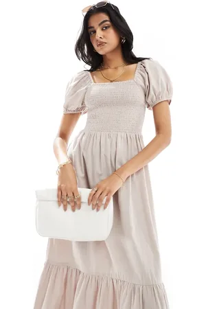 Esmée Esmee puff sleeve midi beach dress in oat