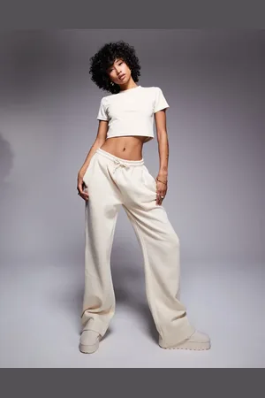 Kaiia Sport embroidered logo wide leg sweatpants in cream - part of a set