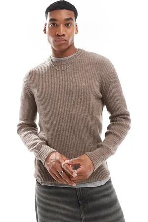 Farah Halton knitted rib sweater in taupe