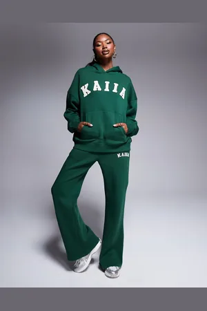Kaiia Wide leg sweatpants in forest - part of a set