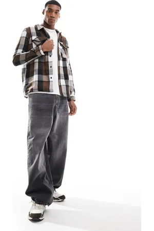 Threadbare Heavy brushed overshirt in rust check