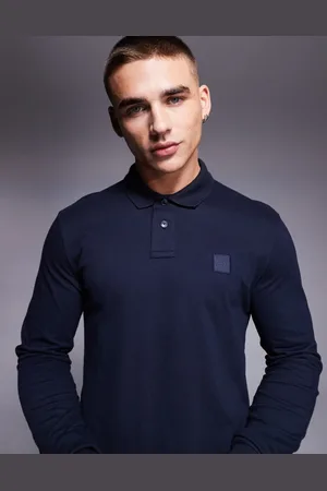 HUGO BOSS Passerby tonal logo long sleeve pique polo slim fit in