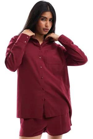 Esmée Esmee Exclusive oversized long sleeve beach shirt in cherry - part of a set