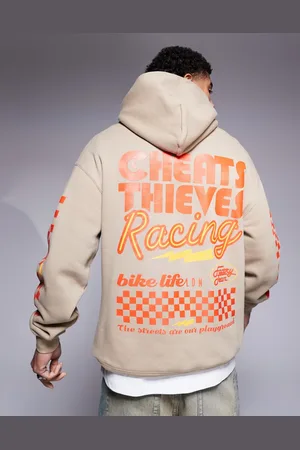 Cheats & Thieves Racing back print hoodie in dark beige