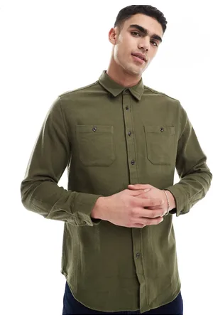 Threadbare Brushed flannel overshirt in khaki