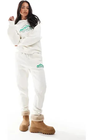 Threadbare Ski oversized hoodie and sweatpants tracksuit in ecru