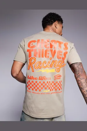 Cheats & Thieves Racing back print t-shirt in dark beige