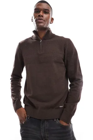 Threadbare 1/4 zip sweater in chocolate