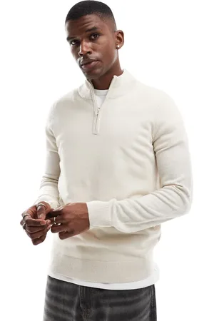 Threadbare Soft touch half zip funnel neck sweater in stone