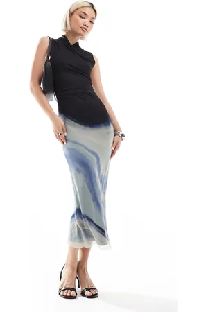 French Connection Toni wrap neck midi dress in navy marble