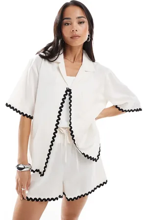 Esmée Exclusive ric rac short sleeve beach shirt in - part of a set