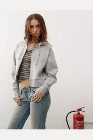 Monki Cropped zip up hoodie in heather