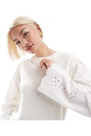 Object Ribbed knit sweater with wide eyelet sleeves in
