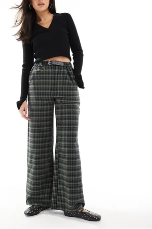 Threadbare Wide leg check pants in