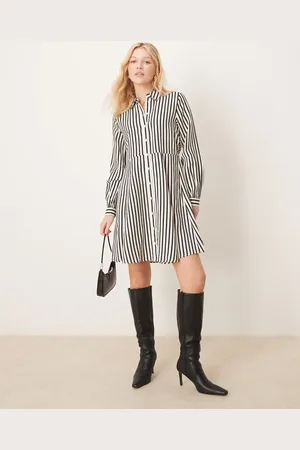 Y.A.S Flippy hem mini shirt dress in cream and black stripe
