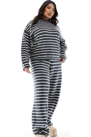 Pieces® Pieces Curve high neck sweater in gray blue stripe - part of a set