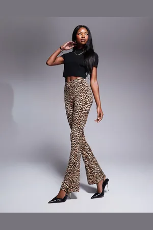 River Island Ribbed flare leggings in leopard print