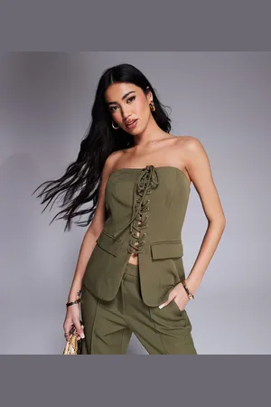 Kaiia Exclusive bandeau lace up top in khaki - part of a set