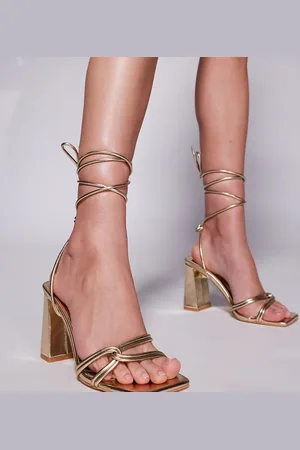 Public Desire Schiffer block heeled sandals with tie leg in
