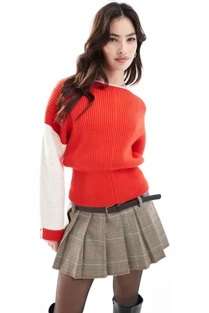 French Connection Drop shoulder sweater in orange and white