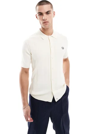 Fred Perry Short sleeve knitted button through shirt in off