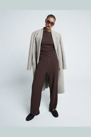 River Island Textured wide leg pants in dark - part of a set