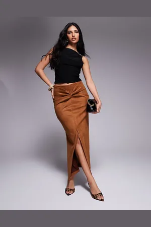 River Island Suedette twist front midi skirt in